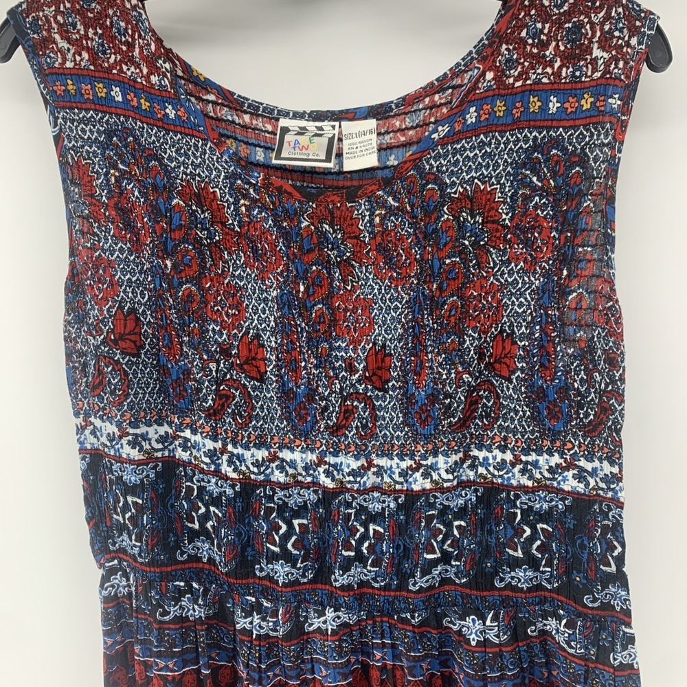 Bohemian Patterned Sleeveless Maxi Dress - Navy & Burgundy - Picture 2 of 7